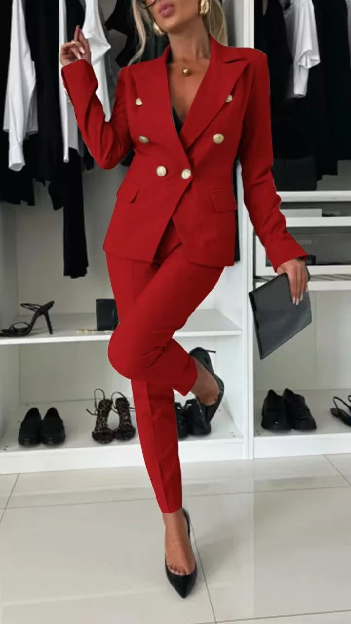 PENNIE™ - Classy Collar Blazer and Flared Pants Set