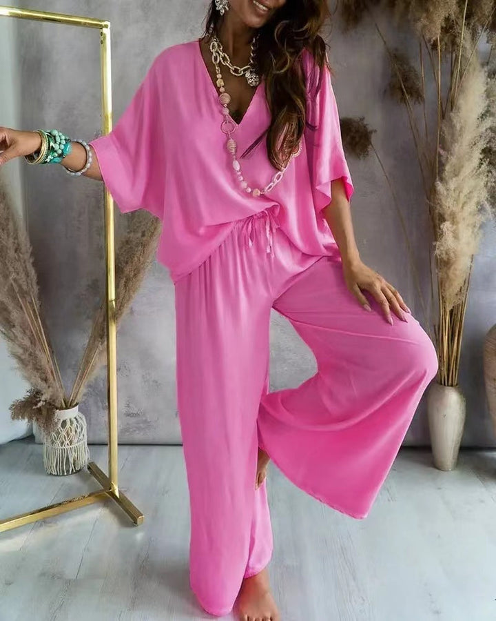 RAJA™ – Comfy Summer V-Neck and Wide-Leg Co-Ord