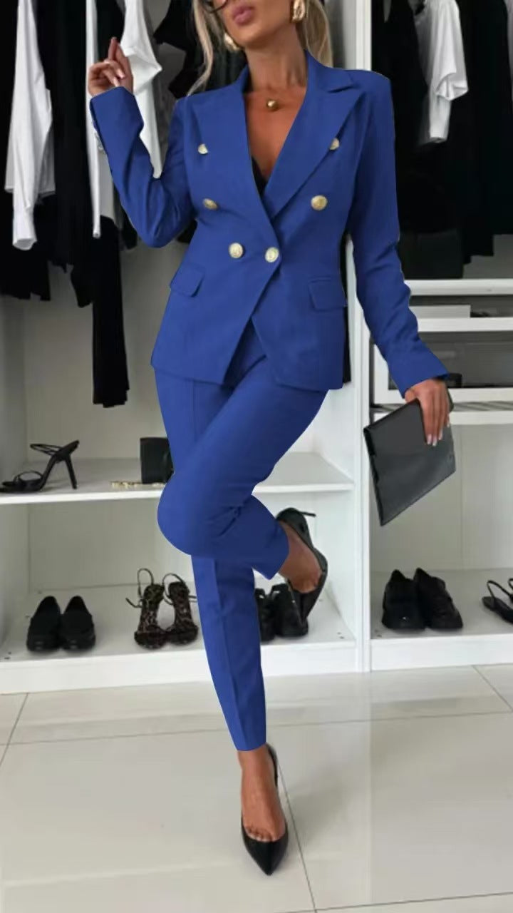 PENNIE™ - Classy Collar Blazer and Flared Pants Set
