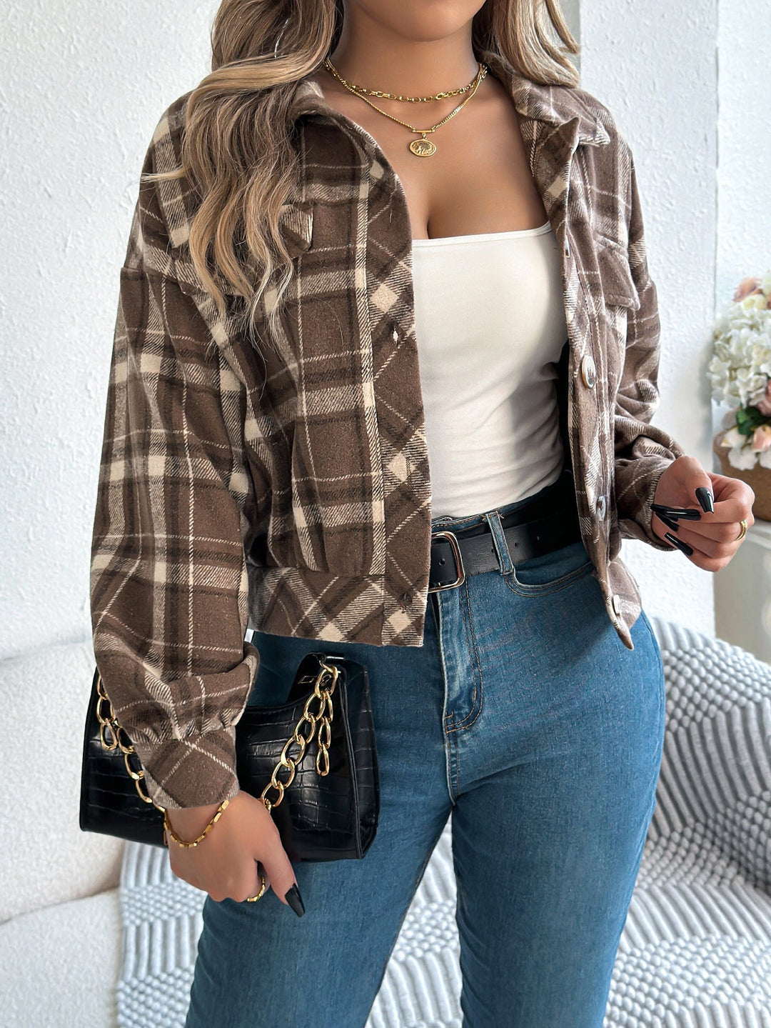 COVA™ - Casual Plaid Button Front Long Sleeve Jacket